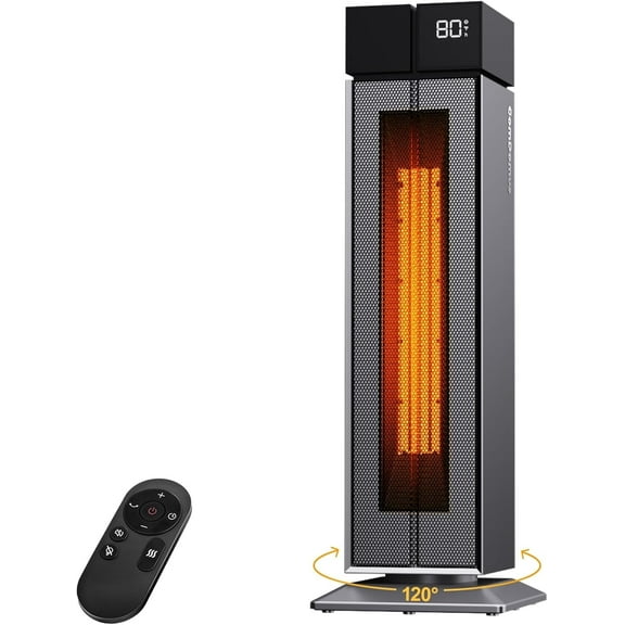 Electric Heater for Indoor Use, 25'' Space Heater 1500W Graphene Tower Heater with 3 Heat Levels, 3 Modes, 120° Oscillation & Safety Protections, 12H Timer, Silver