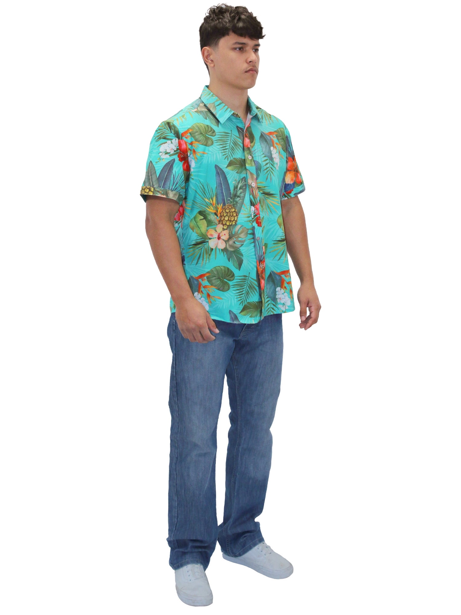 ALOHA SHIRT: HIBISCUS ACCENT-TEAL SMALL