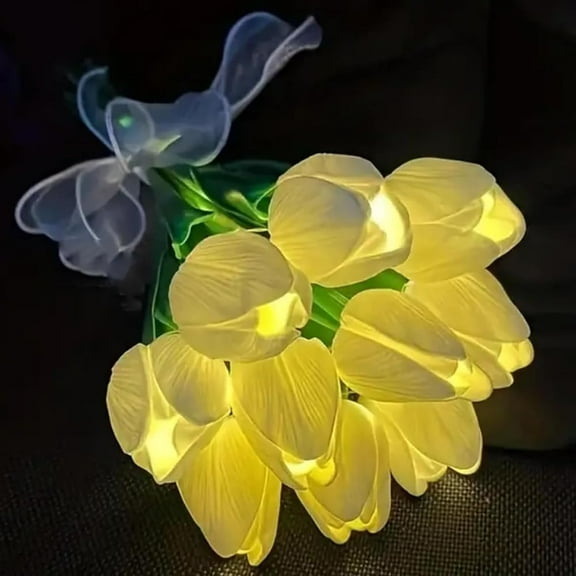 2 Pack Tulip Flowers LED Lights 10pcs Led Artificial Tulip Night Light Real Touch Faux Flowers Bouquet for Birthday Holiday Party Wedding