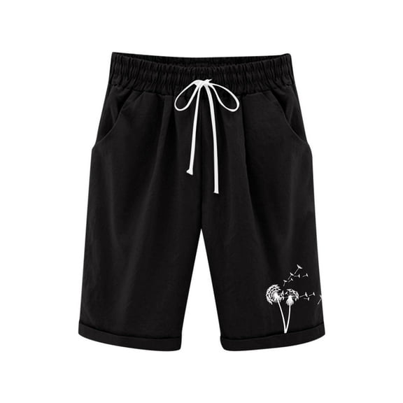 LIIPEE Girls Shorts Summer Casual Dandelion Printed Elastic Waist Drawstring Shorts With Pockets Kids Classic Party Sports Shorts,Black,130
