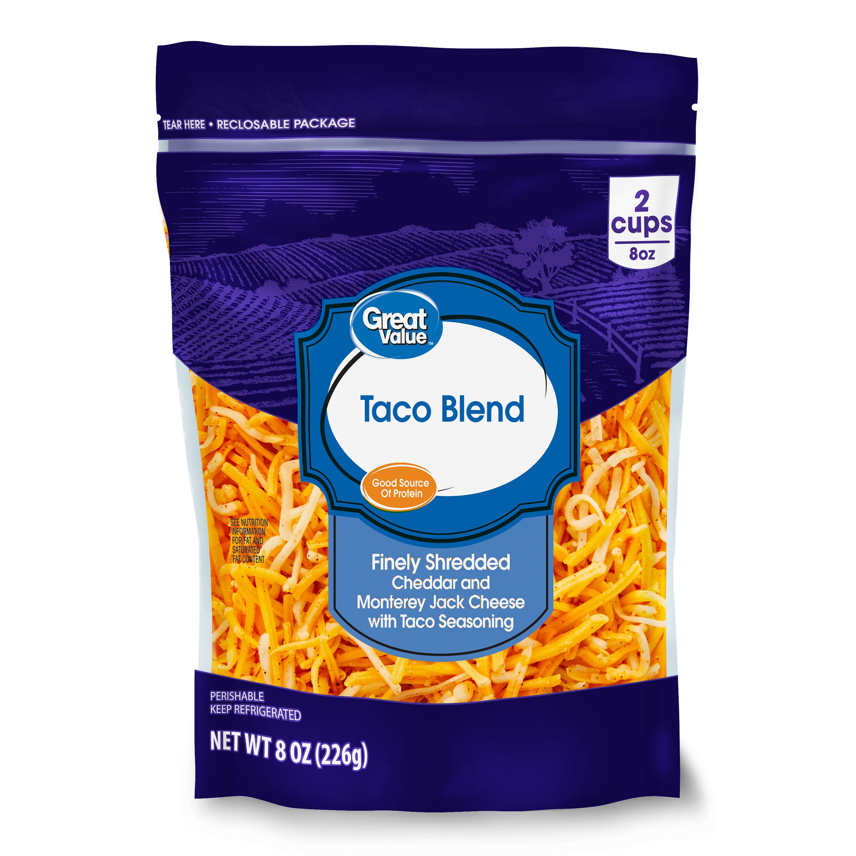 Great Value Finely Shredded Taco Blend Cheese, 8 oz