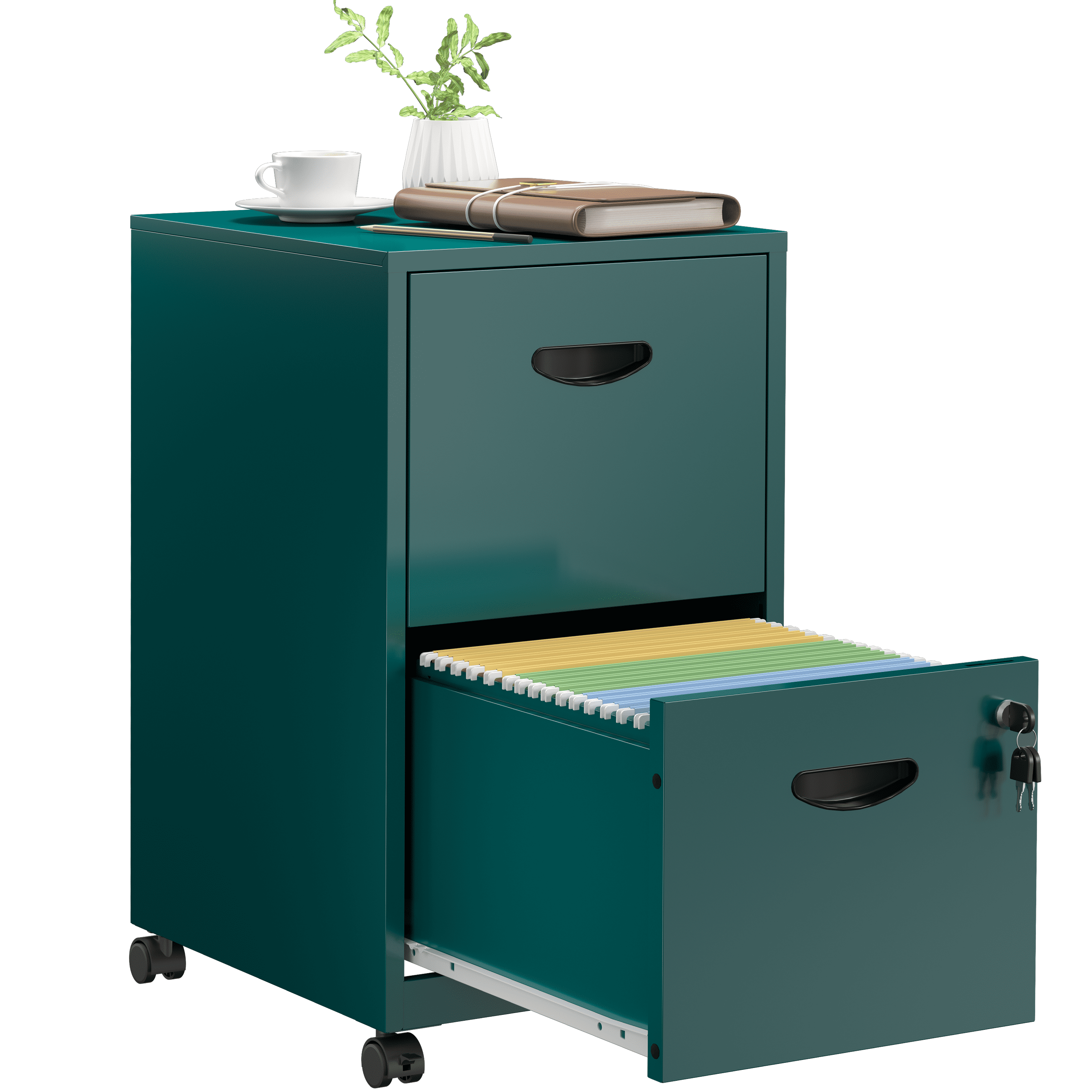 SteeLoong File Cabinet on Whells,Freestanding Storage Organizer,Green Metal 2-Drawer,Letter Size,Easy Assemble