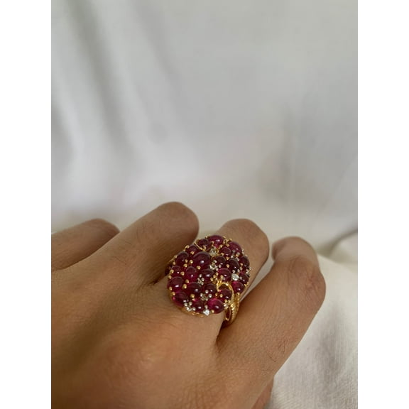 Carillon Glass Filled Ruby Ring, Gemstone Cluster 1.03 ct 925 Sterling Silver Ring for Women, Ring Size : 4