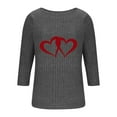 thumbnail image 3 of successthop Womens Shirts Graphic Ribbed 3/4 Sleeve Top Oversized Crewneck Pullover T Shirt Loose Heart Clothes Gray S, 3 of 5