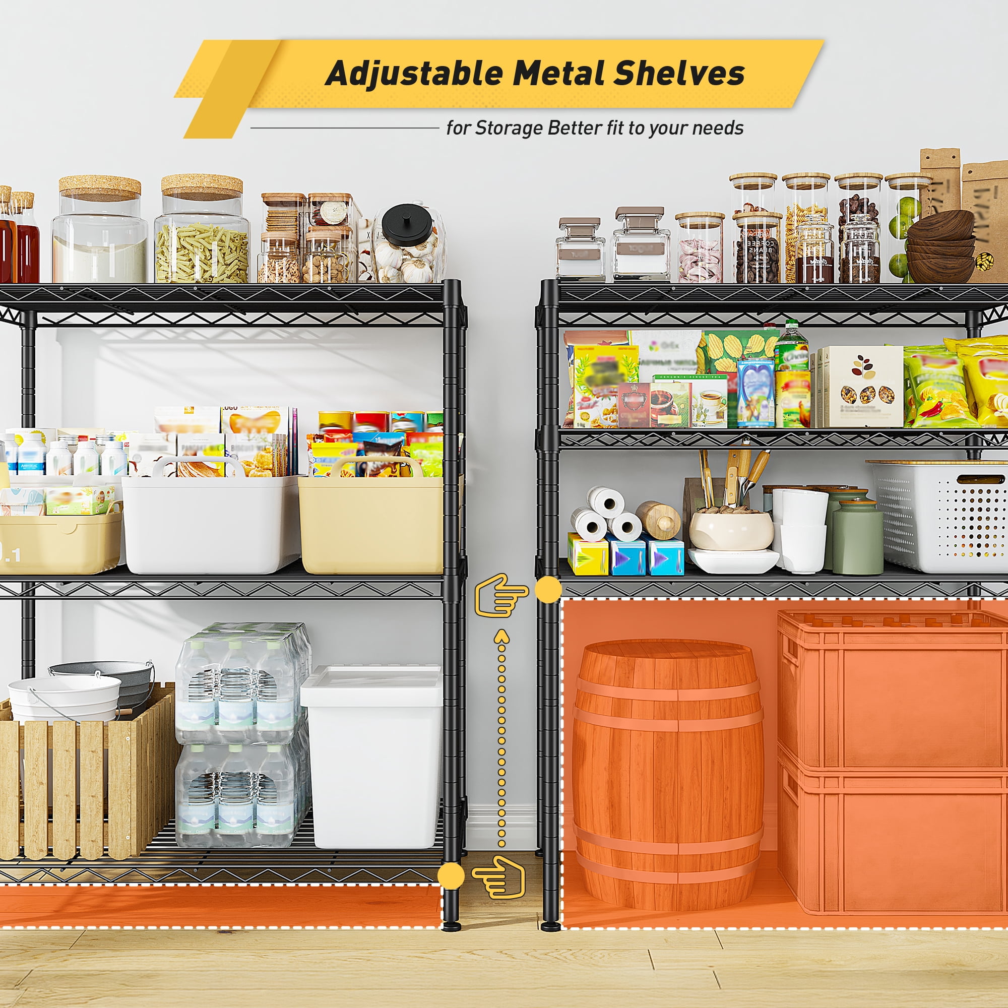 REIBII 3 Tier Wire Shelving Unit,24"W Adjustable Metal Storage Rack,Multipurpose Shelf for Kitchen,Laundry,Bathroom,Black