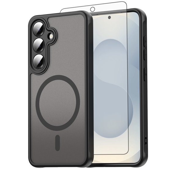 Magnetic Phone Case compatible with Samsung Galaxy S24 5G, Translucent Matte Anti-Fingerprint Back, Military Grade Drop Proof Shockproof Protective Cover for Women Men
