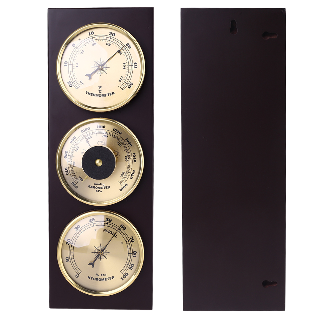 CHANCELAND Weather Station Set with Wooden Frame Base, 3 Pieces