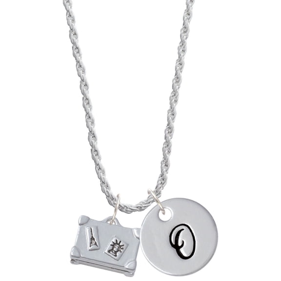 Delight Jewelry Silvertone Suitcase Silvertone Script Initial Disc - O - Charm Necklace, 20"+3"