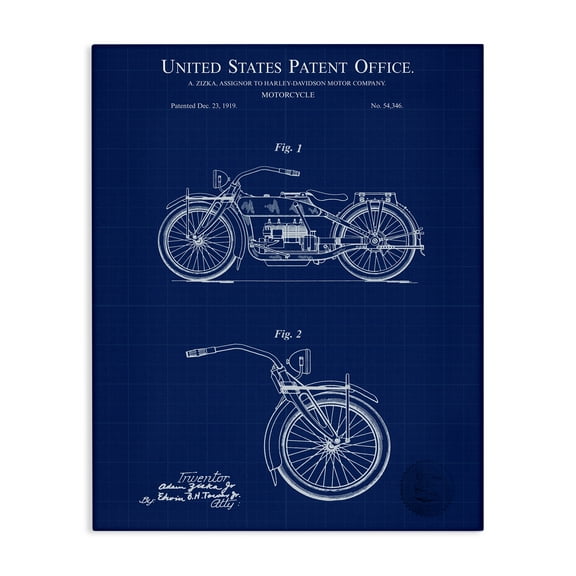 Stupell Industries Detailed Motorcycle Blueprint Transportation Painting Gallery Wrapped Canvas Art Print Wall Art, 16 x 20