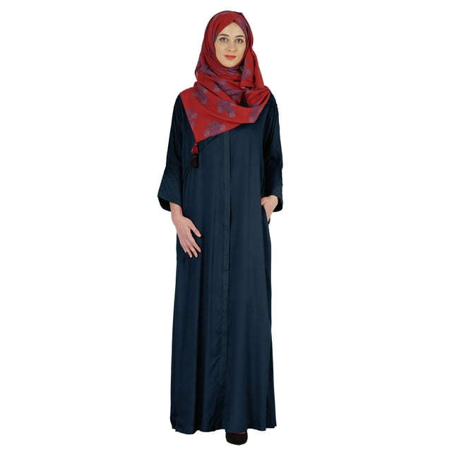 Bimba Vêtements Islamiques pour Femmes Longue Robe de Prière Maxi avec Hijab Imprimé Abaya en Rayonne Robe Musulmane à Boutons devant