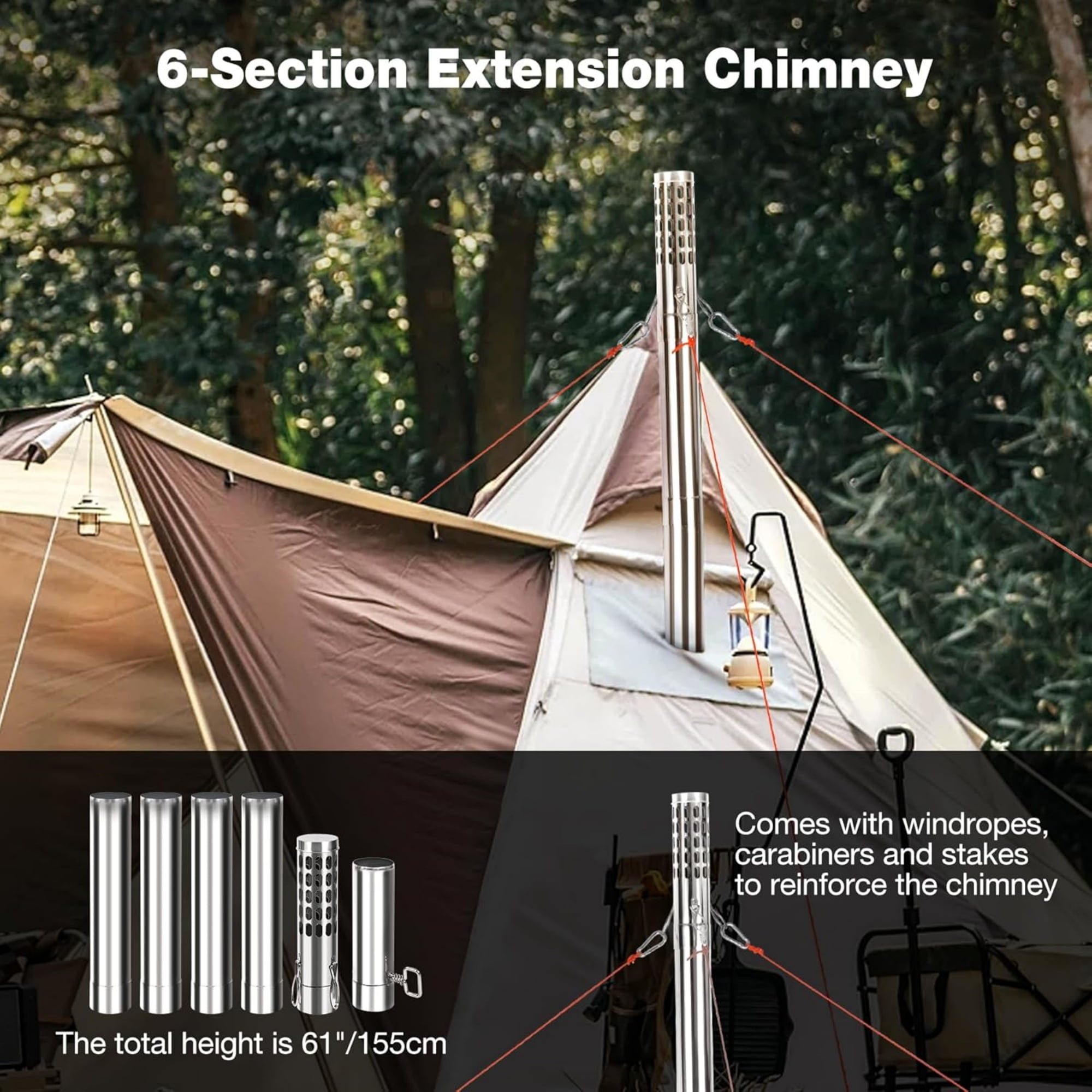 RedSwing Camping Tent Stove, Alloy Steel Wood Burner Portable Wall Tent Stove, Compact Mobile Wood-Fired Stove Set with Chimney Tubes &Tent Ropes for Travel, Cooking, Ice Fishing