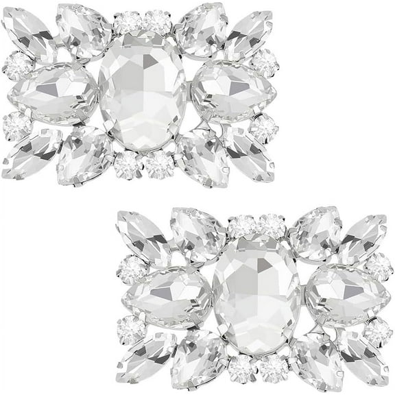 1 Pair Brass Rhinestone Shoe Buckle Clips Detachable Shoe Decoration Rectangle 40x56x12~13mm