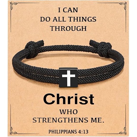 Janrevotw Men Adjustable Rope Cross Bracelet - Easter Christmas Christian Baptism Birthday Gifts for Teens