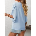 thumbnail image 5 of Dycnvjo Womens 2025 Summer 1/2 Sleeve Tunic Tops Chiffon Work Blouse V-Neck Dressy Casual Shirt Light Blue XXL, 5 of 9