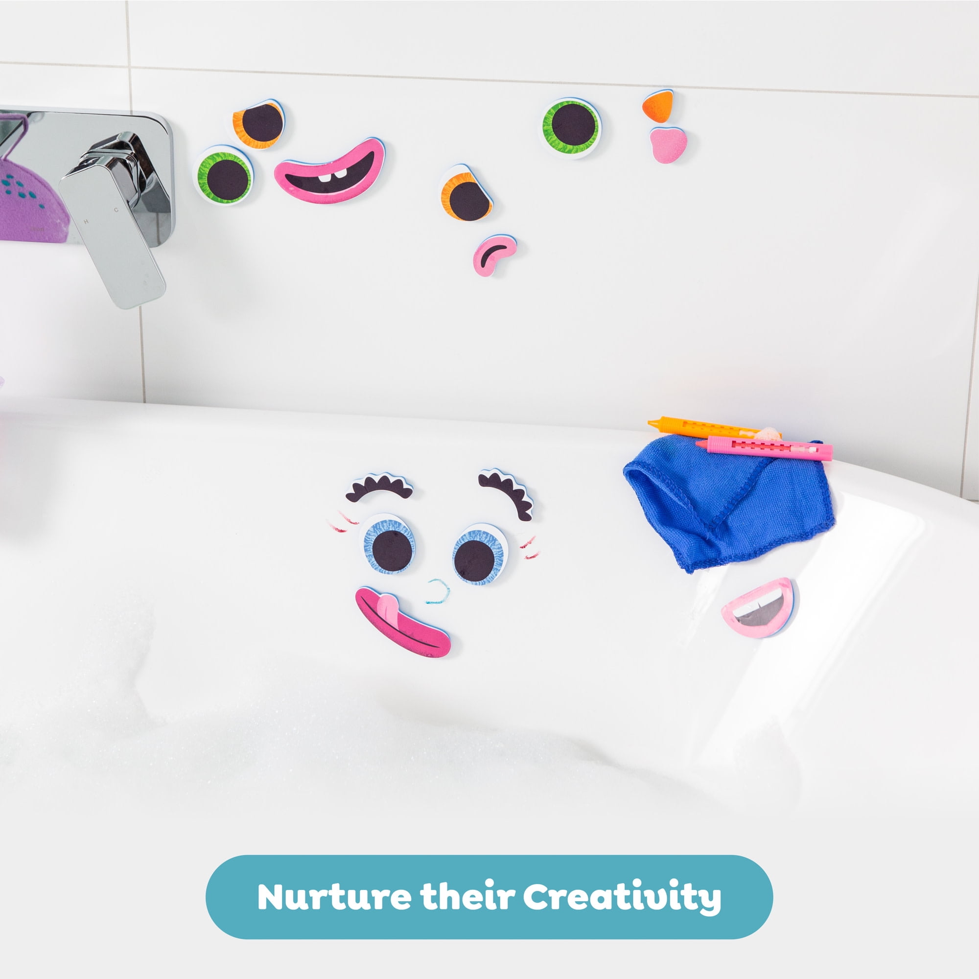 Tiger Tribe Bath Faces Toy for Toddlers - Creative Bathtime Fun with Foam Features and Crayons - Develop Fine Motor Skills and Imaginative Play
