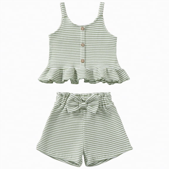TOWED22 Toddler Baby Girl 2pcs Lovely Outfits Sleeveless Top and Shorts Sweet Sets Summer Tank Tops Clothing with Pockets Casual Elastic Waist(Light Green,18-24 M)