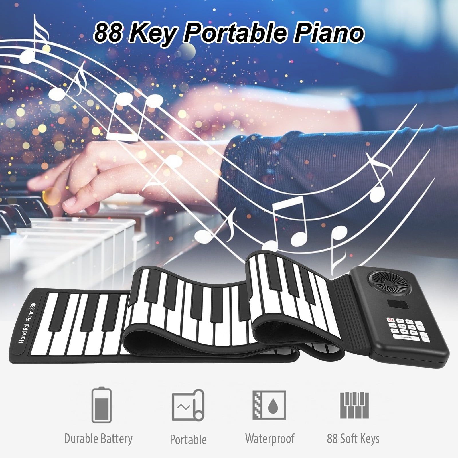 88 Key Portable Piano Handroll Electronic Piano Environmental Silicone Foldable Piano Home Practice Professional Electronic Piano Without Speaker for Travel Beginners