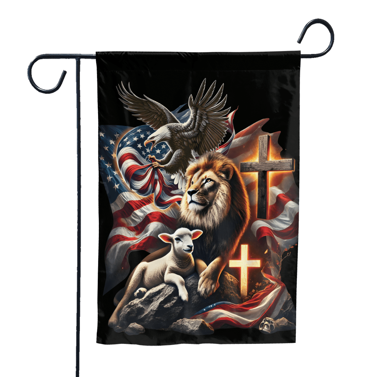 Lotusprinthandmade Lion with Jesus Eagle America Garden Flag 12x18 inches, religious-themed outdoor flag