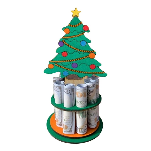 Regalos de Navidad para Niños Clip de Dinero Cartera de Navidad Artesanía de Madera Regalo de Fiesta para Billetes de Efectivo Tarjetas de Regalo de Navidad Personalizadas Del Titular