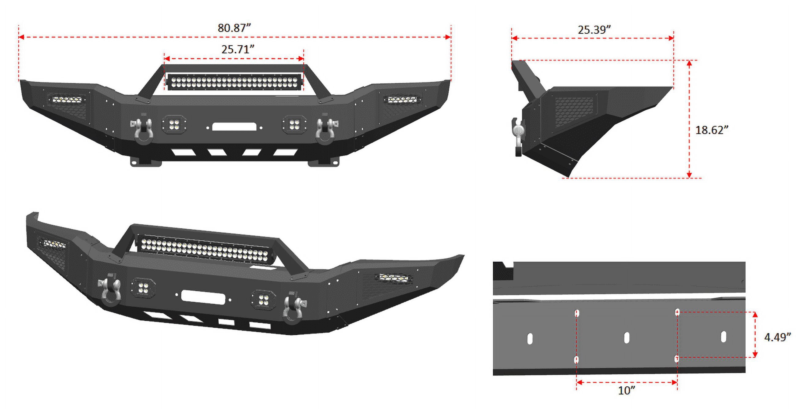 Vijay Compatible with 2007-2008-2009-2010-2011-2012-2013 Toyota Tundra Front Bumper Textured Black Steel with Lights and D-rings