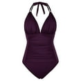 thumbnail image 4 of Womens One-Piece Swimsuits Solid Halter V Neck Tummy Control Backless Swimwear Monokini, 4 of 4
