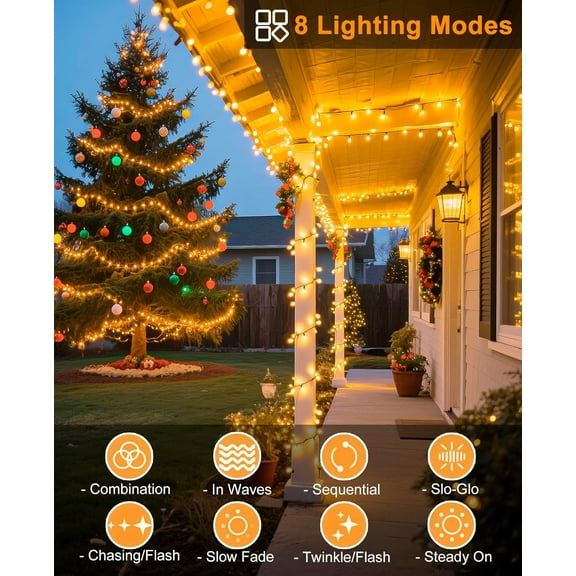 SLFR-80FT 240 LED Christmas Tree Lights, Warm White Christmas String Lights 8 Modes, Waterproof Connectable Christmas Outdoor Decorations for Indoor Patio Garden Party Decorations, Warm White
