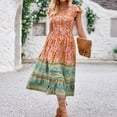 thumbnail image 3 of Boho Dresses for Women, Women's Summer Casual Dress Floral Print V Neck Waist Dress Casual Dress Outfits for Women, 3 of 7