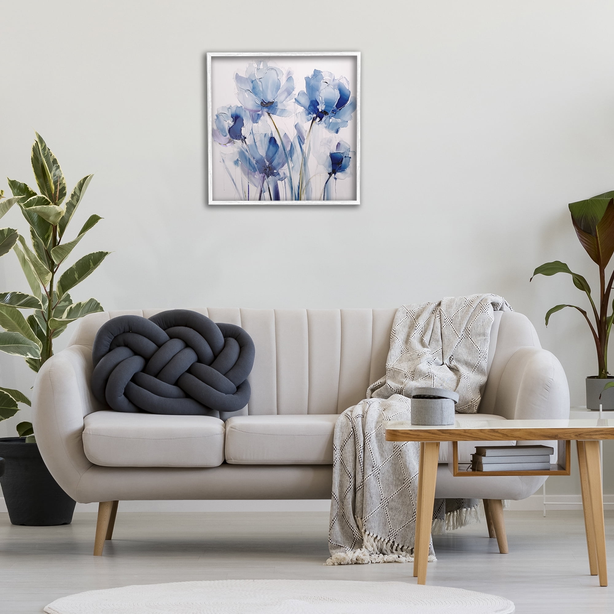 Stupell Industries Abstract Blue Tulips Botanical & Floral Painting White Framed Art Print Wall Art, 24 x 24