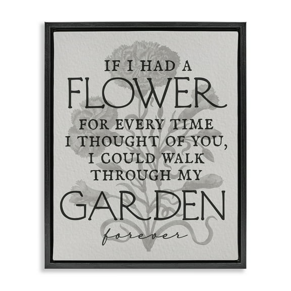 Stupell Industries Romantic Garden Phrase Plants & Flowers Painting Black Floater Framed Canvas Art Print Wall Art, 17 x 21
