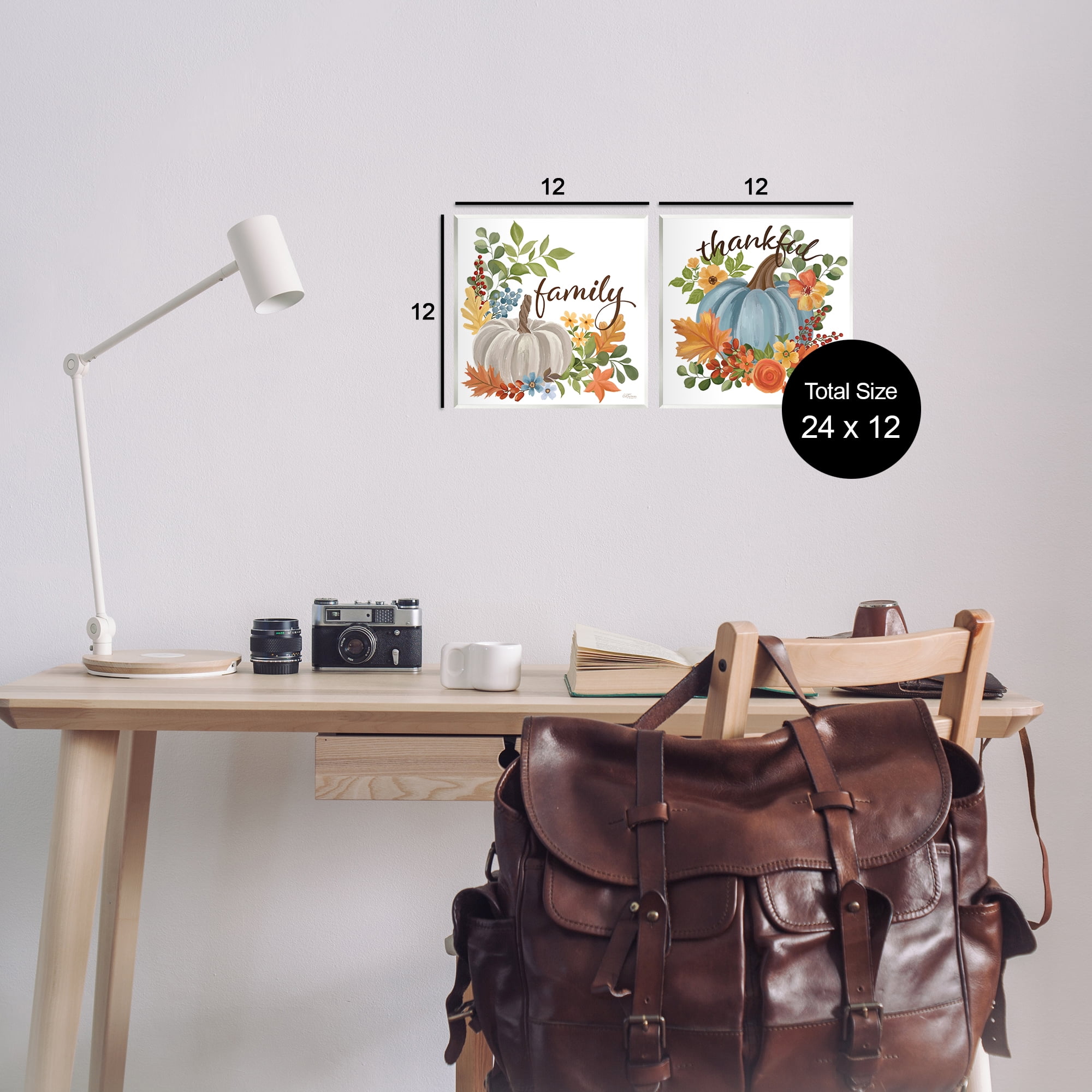 Stupell Industries Family Thankful Fall Pumkin Botanical & Floral Painting Unframed Art Prints Wall Art, 12 x 12, Set of 2