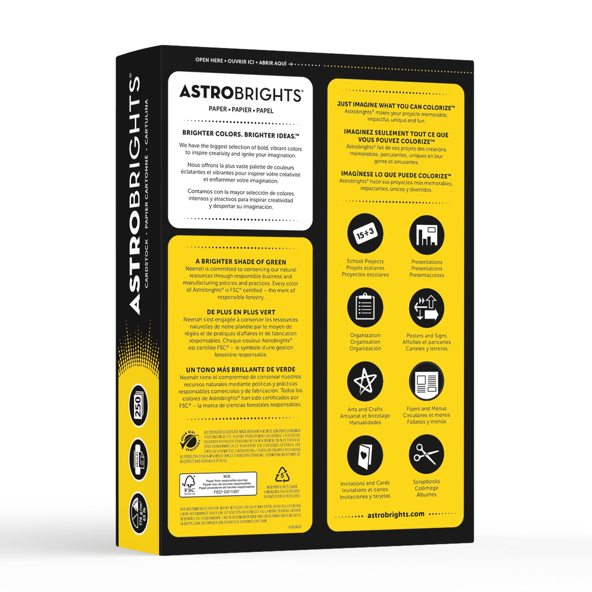 Astrobrights Yellow Cardstock, 8.5” x 11”, 65 lb/176 Gsm, 250 Sheets
