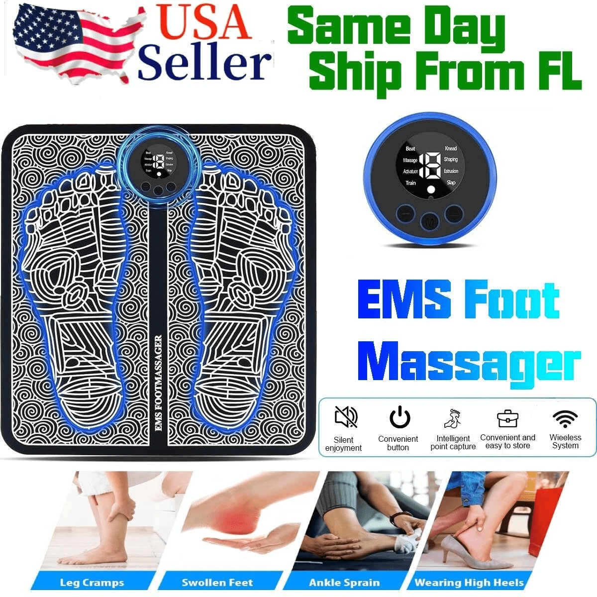 Electric Foot Massager Pad Blood Circulation Muscle Stimulator Mat 19 Levels and 8 Modes-Massage Mat
