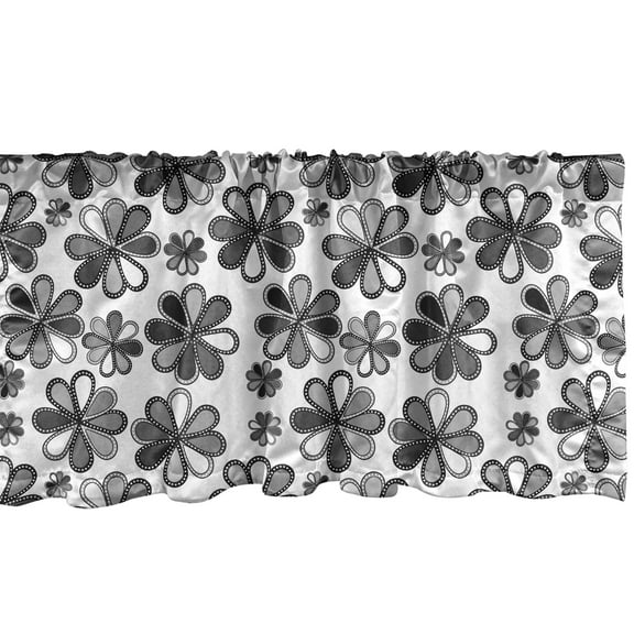 Ambesonne Floral Window Valance, Greyscale Retro Petals, 54" X 12", Grey Dark Grey