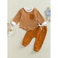 thumbnail image 2 of Bagilaanoe 2pcs Toddler Baby Girl Boy Long Pants Set Striped Long Sleeve Tees Tops + Drawstring Trousers 6M 12M 18M 24M 3T Kids Casual Outfits, 2 of 9