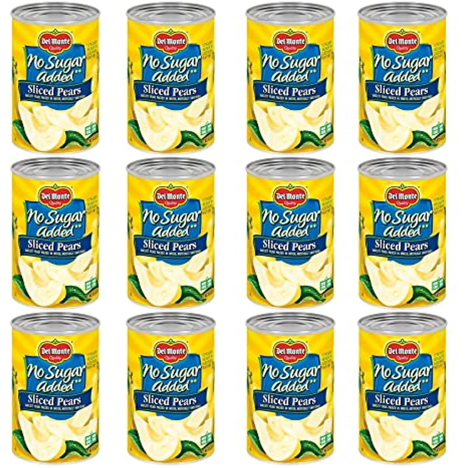 DEL MONTE No Sugar Added Sliced Bartlett Pears, Canned Fruit, 12 Pack, 14.5 oz Can