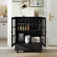 thumbnail image 2 of Minimalist Modern Wooden Buffet Storage Sideboard Cabinet Credenza Cupboard with Double Glass Doors Drawer for Living Room, Dining Room, Hallway Entryway, 28x15x36 Inches (Black), 2 of 7