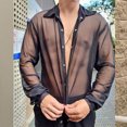 thumbnail image 3 of Men Mesh Shirt, Pure Color Men See Through Shirt  For Male For Party Black,Red, 3 of 6