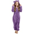 thumbnail image 2 of Fleece Hooded Onesie Pajamas Fleece Onesie Zip Up Hooded Onesie Cute Ear Hood Girls Fleece Hooded Jumpsuit Boys Onesie Pajamas Girls Home Daily Plush Bodysuit Loose Fit Zip-Front Dark Purple, 2 of 6