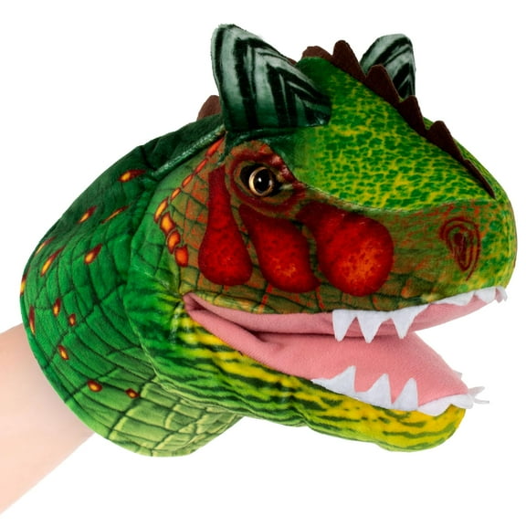Real Planet Green Carnotaurus Dinosaur Realistic Stuffed Animal Hand Puppet, T Rex Head Plush Toy & STEM Learning Gift for Birthday Boys & Girls