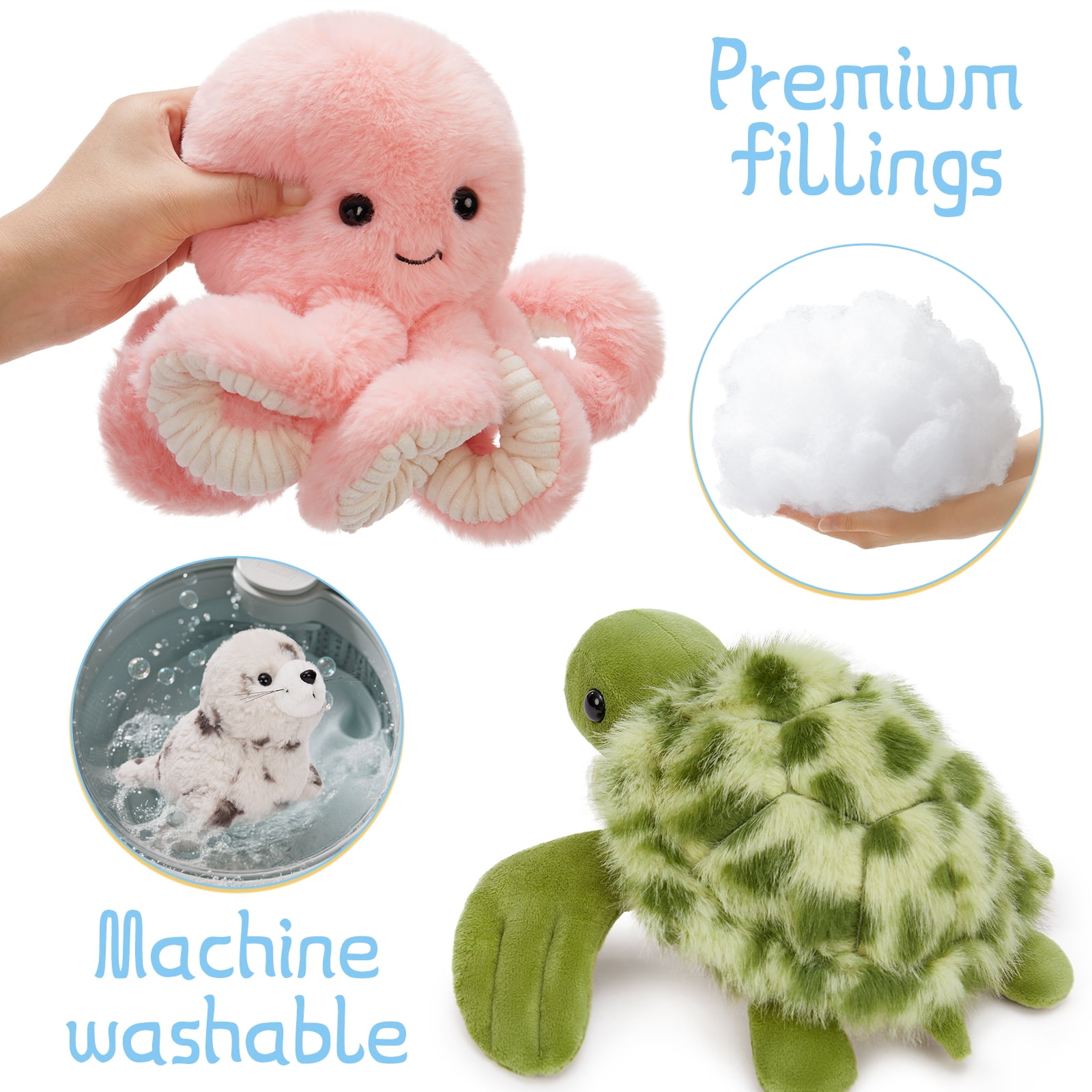 MaoGoLan 6PCS Sea Stuffed Animals Set 9'' Marine Creatures Bulk With Whales/Sharks/Seals/Turtles/Dolphins/Octopus Plush Toy