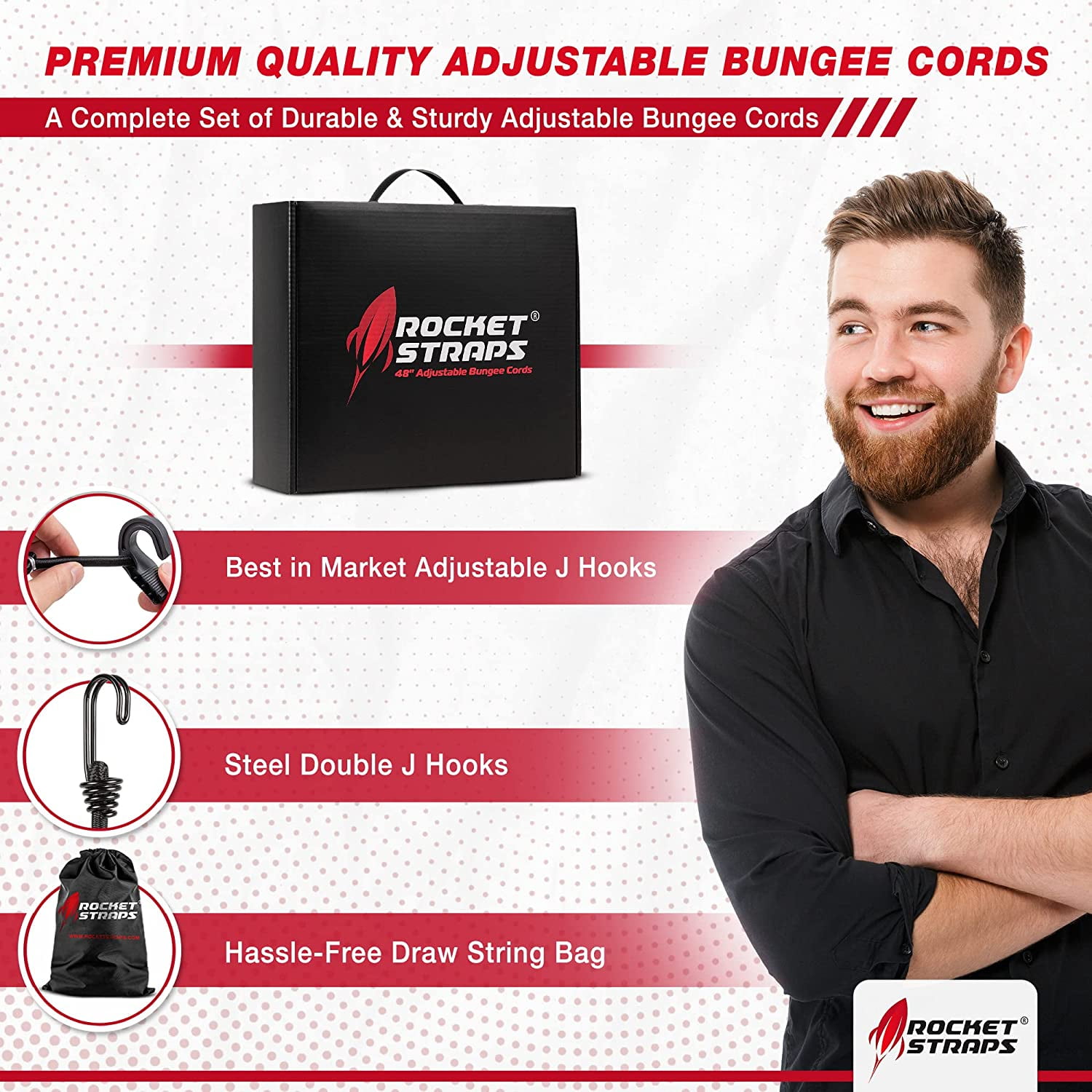 - Ultimate Adjustable Outdoor Bungee Cord Assortment - Heavy Duty Set of 20 Bungee Cords (48") Double-J Hooks - Elastic Straps for Camping, Securing, and DIY Multipurpose