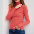 thumbnail image 5 of Dweltoz Women's 2026 Fall Long Sleeve Turtleneck Soft Ribbed Knit Pullover Sweater Slim Fit Basic Casual Fitted Basic Shirt,Watermelon Red One Size, 5 of 5