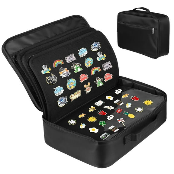 Enamel Pin Display Book, Large Capacity Oxford Cloth Collection Bag for Pins, Travel Brooches, Sports Medals, 12 Felt Layers, 14.6 x 10.2 x 3.9 in, Black