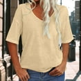 thumbnail image 6 of vigerkar Summer Tops for Women 2025 Women Casual Fashion Solid Color V Neck Short Sleeved T Shirt Basic Beige, L, 6 of 7