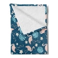 thumbnail image 2 of Tropical Soft Flannel Fleece Blanket, Exotic Patterns Like Flamingos Monstera Leaves and Flowers Natural Art, Cozy Plush for Indoor and Outdoor Use, 70" x 90", Blush and Night Blue, by Ambesonne, 2 of 5
