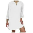 thumbnail image 2 of Lindreshi Plus Size Dresses for Women on Women's V-Neck Loose Large Cotton Linen Long Sleeve V-Neck Mid Calf Dress, 2 of 5
