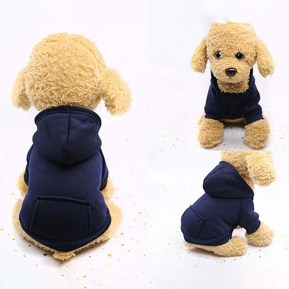 Navy Polyester Dog Hooded Sweatshirt With Pocket Pet Clothing Size L Navy Color Warm Apparel For Dogs