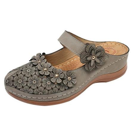 

Dvkptbk Slippers Women s Ladies Girl Comfortable Hollow Flowers Round Toe Sandals Soft Sole Shoes Gray 39