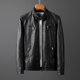 thumbnail image 3 of 2022 Chaqueta de cuero PU marrón y negro para hombre, chaqueta de motocicleta informal con cremallera para hombre, abrigo ajustado de moda urbana para motociclista, 3 of 4
