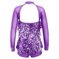 thumbnail image 2 of inlzdz Girls Sequins Dance Clothes Mesh Backless Dance Leotard for Gymnastics Dance Shorty Unitard Purple 10, 2 of 6